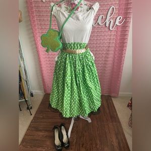 Lindy Bop 1950s 1960s Green & White Polka Dot Sat. Patrick’s Day Dress ☘️ 🇮🇪
